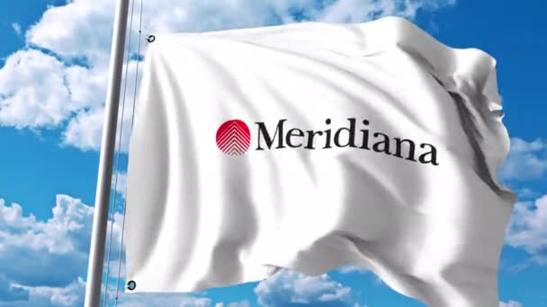 Bandera ondeante con logo Meridiana. Clip editorial 4K — Vídeos de Stock