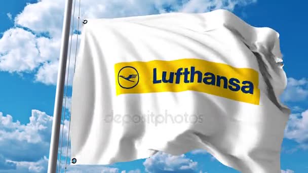 Vink flag med Lufthansa logo. 4K redaktionelt klip – Stock-video