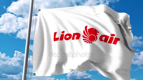 Bandeira ondulada com logotipo da Lion Air. Clipe editorial 4K — Vídeo de Stock