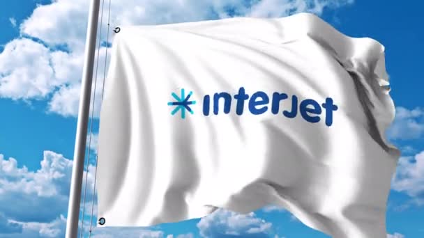 Bandera ondeante con logotipo de Interjet. Clip editorial 4K — Vídeos de Stock