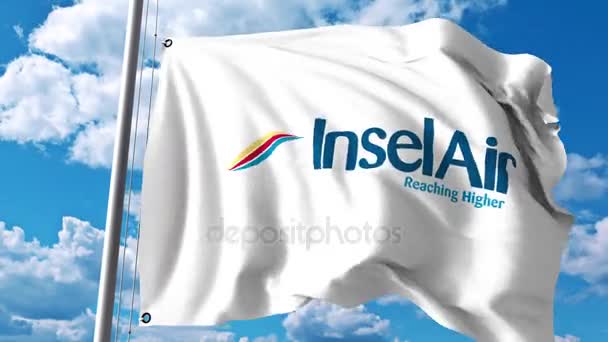 Bandiera sventolante con logo Insel Air. Clip editoriale 4K — Video Stock