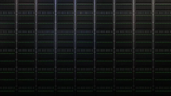 複数のサーバー ラック。企業のコンピューター ネットワーク、クラウド stogare 技術や近代的なデータ センターの概念。3 d レンダリング — ストック写真