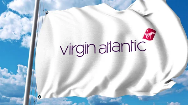 ヴァージンアトランティック航空のロゴの旗を振っています。3 d レンダリング — ストック写真