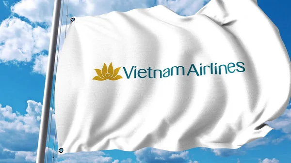 Bandiera sventolante con logo Vietnam Airlines. Rendering 3D — Foto Stock