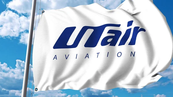 Viftande flagga med Utair Aviation logotyp. 3D-rendering — Stockfoto