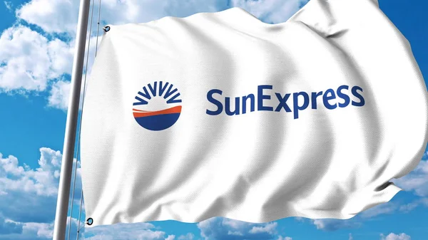 Flagge mit Sunexpress-Logo. 3D-Darstellung — Stockfoto