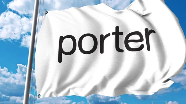 Acenando bandeira com logotipo da Porter Airlines. Renderização 3D — Fotografia de Stock