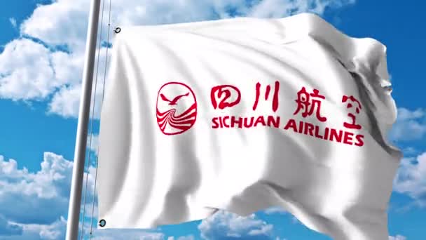 Drapeau avec logo Sichuan Airlines. Clip éditorial 4K — Video