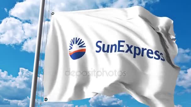 Macha flagą z Sunexpress logo. 4 k Video Redakcja — Wideo stockowe