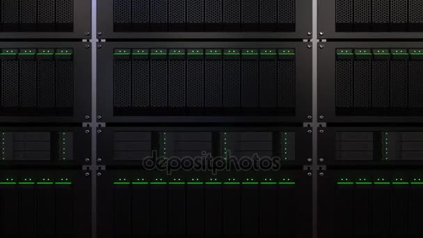 Avslöjande animering av flera serverrack. Företags datornätverk, moln stogare teknik eller moderna data center begrepp — Stockvideo