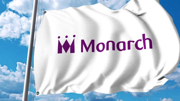 Размахиваю флагом с логотипом Monarch Airlines. 3D рендеринг — стоковое фото