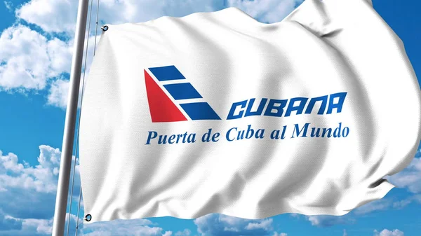 Waving flag with Cubana De Aviacion logo. 3D rendering — Stock Photo, Image