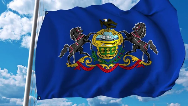 Pennsylvania bayrağı sallayarak. 3D render — Stok fotoğraf