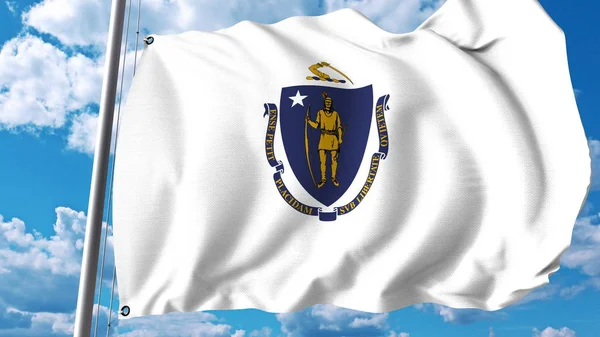 Wapperende vlag van Massachusetts. 3D-rendering — Stockfoto