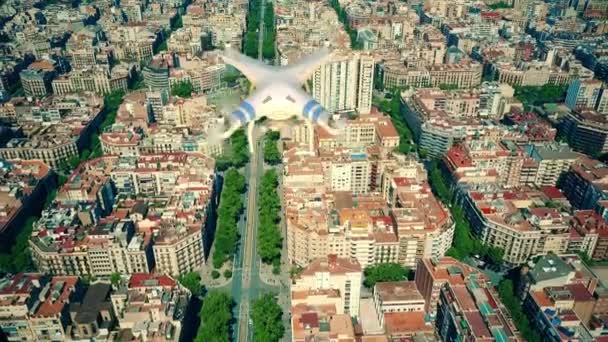 Luftaufnahme von Drohnenflügen und Filmen über Barcelona blockiert Muster, Spanien — Stockvideo
