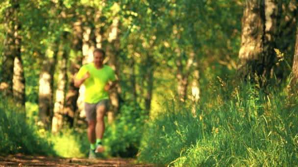 Fotografía en cámara lenta de un atleta masculino desenfocado corriendo en el parque — Vídeo de stock