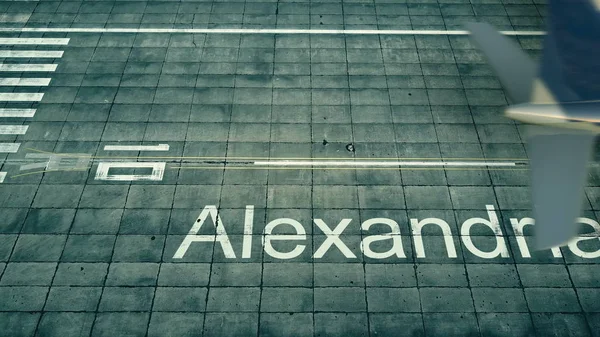 Vue aérienne d'un avion arrivant à l'aéroport d'Alexandrie. Voyage en Egypte rendu 3D — Photo