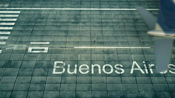 ブエノス ・ アイレス空港に到着した飛行機の空撮。アルゼンチンまで旅行する 3 d レンダリング — ストック写真
