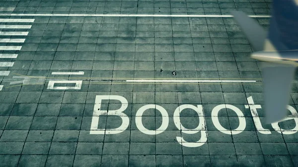 Flygfoto över ett flygplan anländer till Bogota flygplats. Resa till Colombia 3d-rendering — Stockfoto