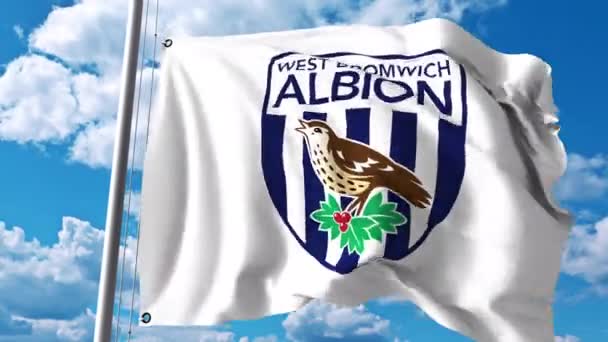 Bandera ondeando con el logotipo del club de fútbol West Bromwich Albion FC. Clip editorial 4K — Vídeos de Stock