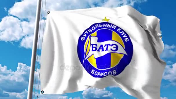 Viftande flagga med Fc Bate Borisov football club logotyp. 4 k redaktionella klipp — Stockvideo