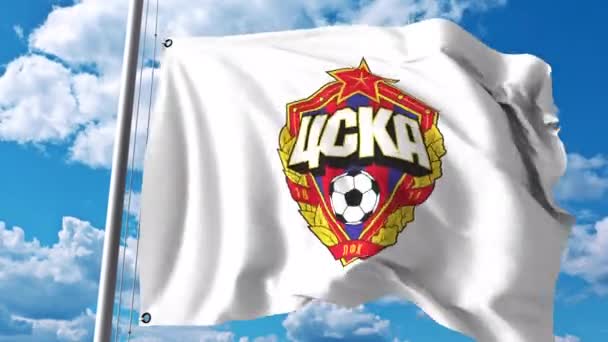 Integetett zászló CSZKA Moszkva football club logóval. 4 k szerkesztői klip — Stock videók