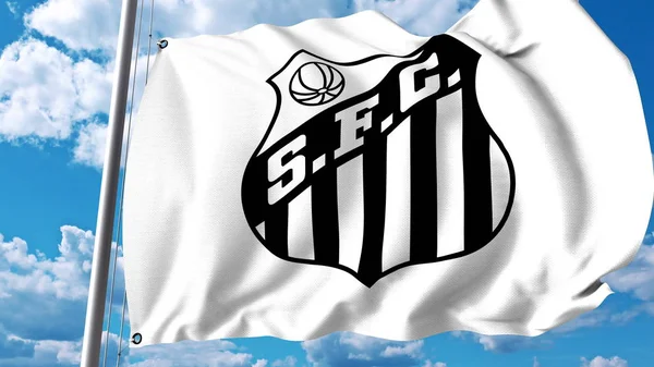 Bandeira acenando com o logotipo do clube de futebol Santos FC. Renderização 3D editorial — Fotografia de Stock