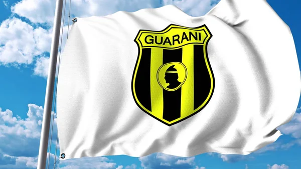 Bandeira acenando com logotipo do clube de futebol Guarani. Renderização 3D editorial — Fotografia de Stock