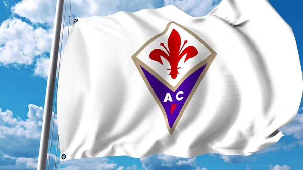 Bandiera sventolante con logo della Fiorentina. Rendering editoriale 3D — Foto Stock