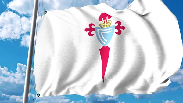 Wapperende vlag met Celta Vigo voetbal club logo. Redactioneel 3D-rendering — Stockfoto