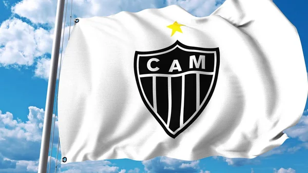 Bandera ondeando con el logotipo del club de fútbol Clube Atletico Mineiro. Representación Editorial 3D —  Fotos de Stock