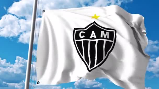 Wehende Fahne mit dem Vereinslogo des Fußballclubs Atlético Mineiro. 4k Editorial Clip — Stockvideo