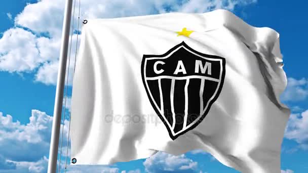 Wapperende vlag met Clube Atlético Mineiro voetbal club logo. 4 k redactionele clip — Stockvideo