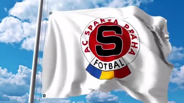 Bandera ondeando con el logotipo del club de fútbol de Praga Esparta. Clip editorial 4K — Vídeos de Stock