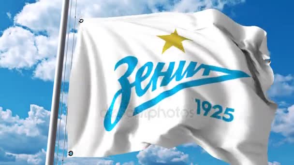 Zenit St. Petersburg futbol club logolu bayrak sallıyor. 4 k editoryal klip — Stok video