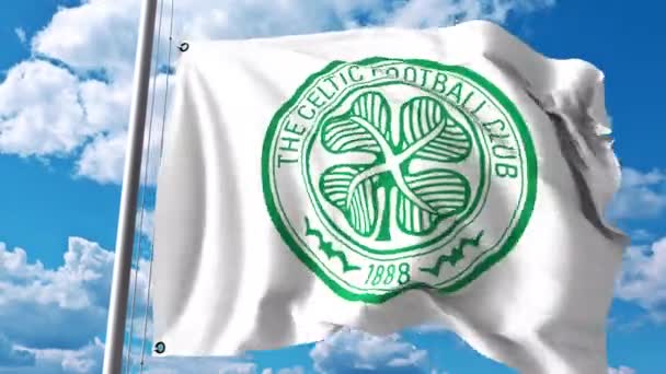 Wapperende vlag met Celtic football club logo. 4 k redactionele clip — Stockvideo