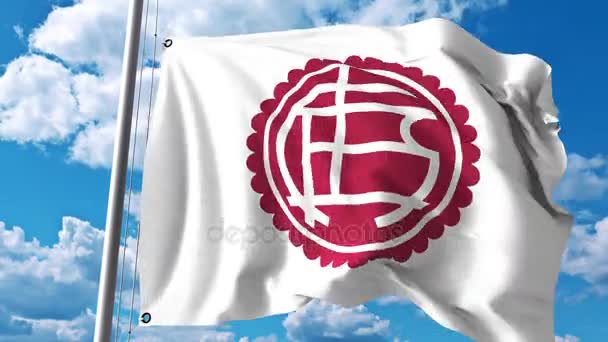 Viftande flagga med Club Atletico Lanus football club logotyp. 4 k redaktionella klipp — Stockvideo