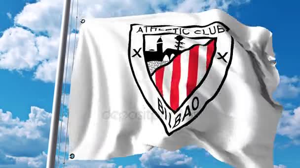 Fahnen mit dem Logo des Fußballklubs Bilbao schwenken. 4k Editorial Clip — Stockvideo