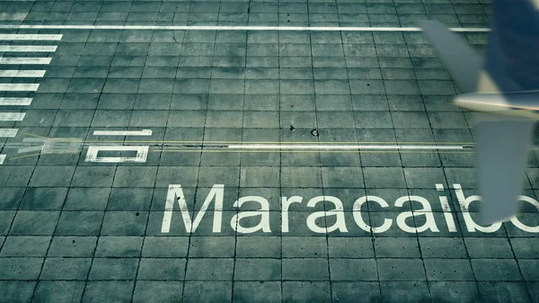 Пташиного польоту літака, які прибувають до аеропорту Маракайбо. Поїздки Венесуела 3d-рендерінг — стокове фото