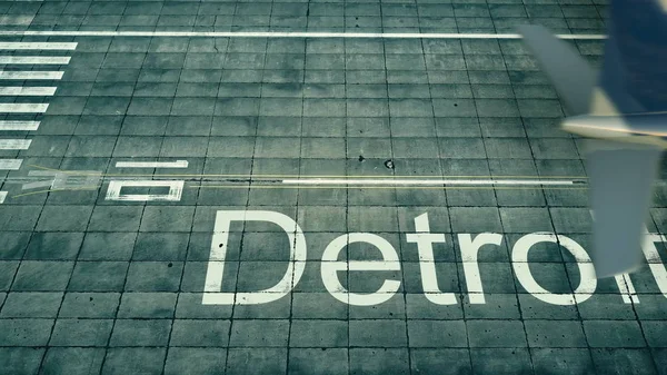 Flygfoto över ett flygplan anländer till Detroit airport. Resa till USA 3d-rendering — Stockfoto