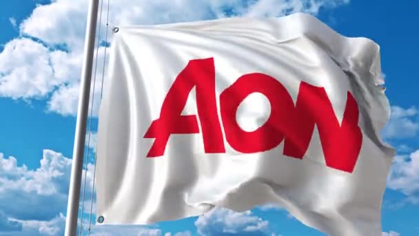 Drapeau ondulé avec logo Aon plc. Animation éditoriale 4K — Video