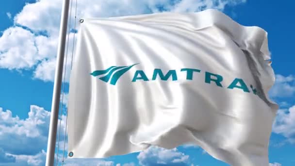 Bandiera sventolante con logo Amtrak. Animazione editoriale 4K — Video Stock