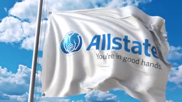 Bandera ondeante con logo Allstate. Animación editorial 4K — Vídeos de Stock