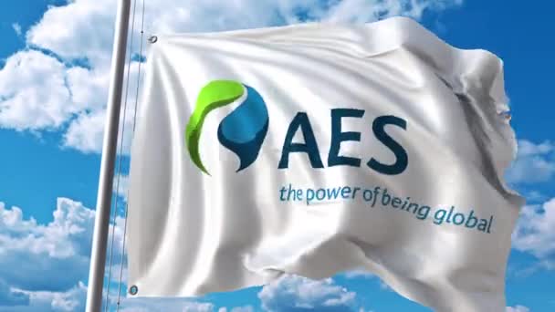 Vifter med flagget til Aes Corporation. 4K redaksjonell animasjon – stockvideo
