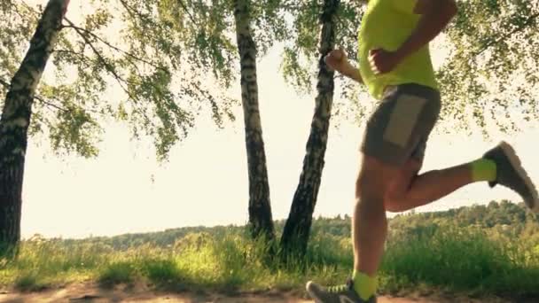 Homem atlético correndo ao longo do beco do parque, tiro em câmera super lenta — Vídeo de Stock