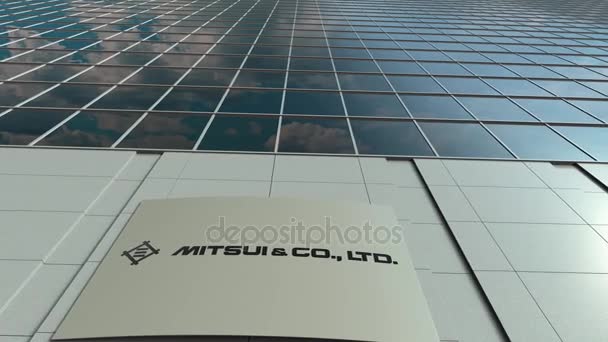 Signage deska z logo Mitsui & Co. Nowoczesny biurowiec fasada upływ czasu. Redakcji renderowania 3d — Wideo stockowe