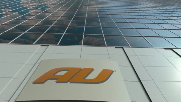 Signage board with au mobile phone company logo. Modern office building facade time lapse. Editorial 3D rendering — Stock Video