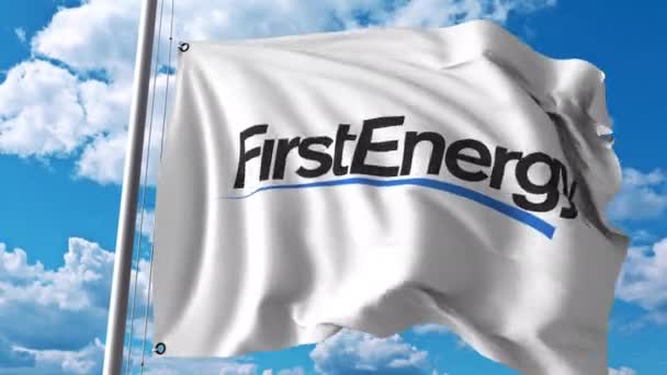 Macha flagą z Firstenergy logo. 4 k redakcji animacji — Wideo stockowe