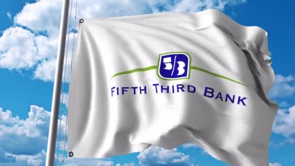 Bandera ondeante con el logotipo de Fifth Third Bank. Animación editorial 4K — Vídeos de Stock