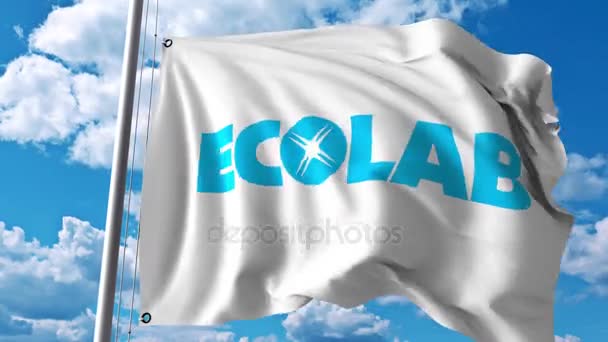 Macha flagą z Ecolab logo. 4 k redakcji animacji — Wideo stockowe